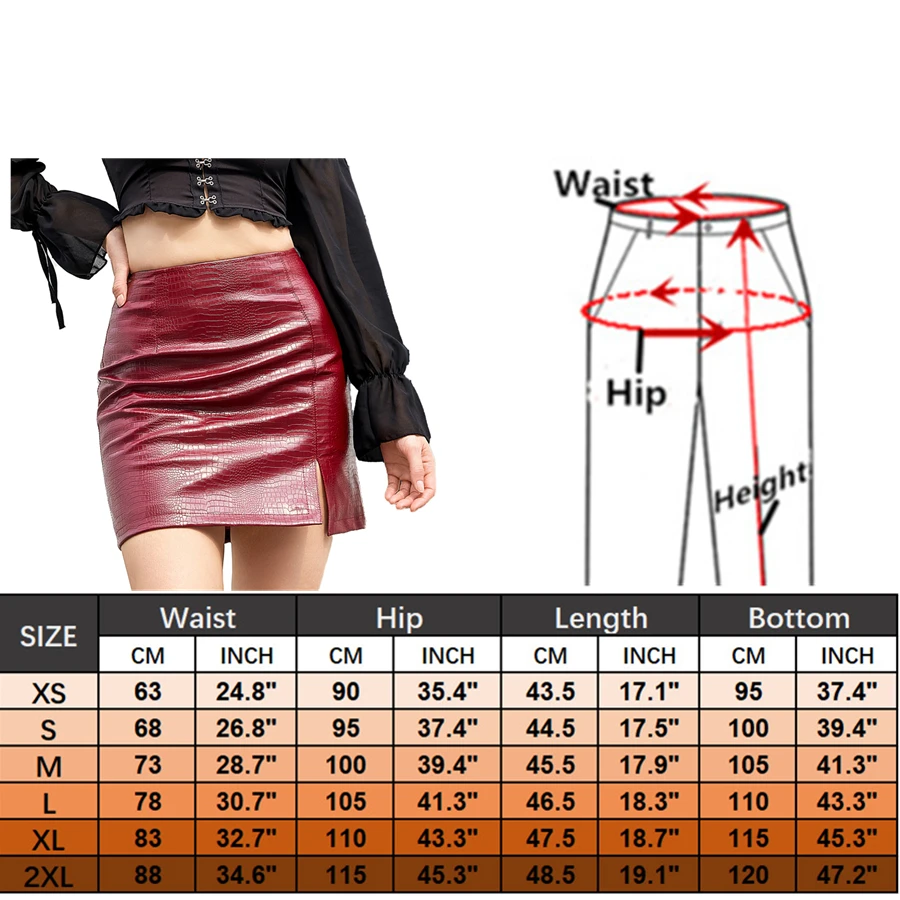 2024 Lente/Zomer Rood Krokodilpatroon Pu Rok Dames Slit Rok Slanke Stretch Lederen Rokken Wit Bruin Zwart Groen