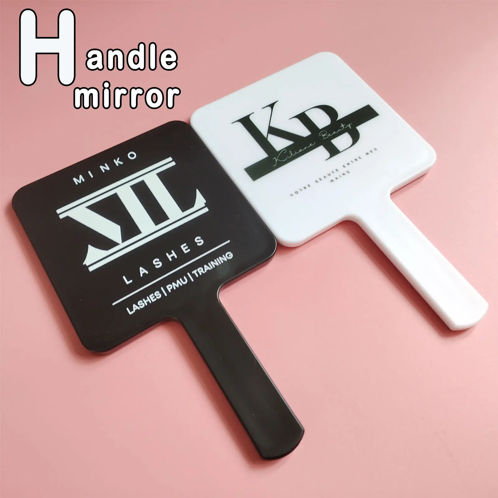 Wholesale Makeup Handle Mirror Custom Mirror Brand Logo Mirrors Bluk 5/10Pieces Lot Black white Mirror Printing Logo Vendor