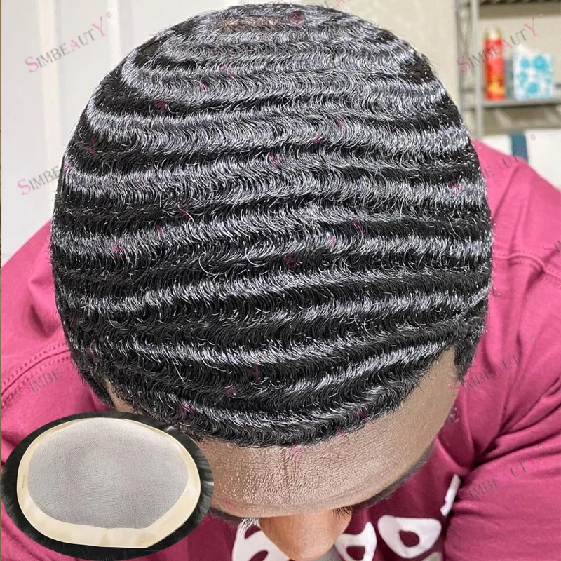 الصلع الأفرو رجل أسود 12 مللي متر موجة عميقة خصلات الشعر المستعار الإنسان غير قابلة للاكتشاف شعري طبيعي قوي أحادية قاعدة الرجال نظام الشعر المستعار #1