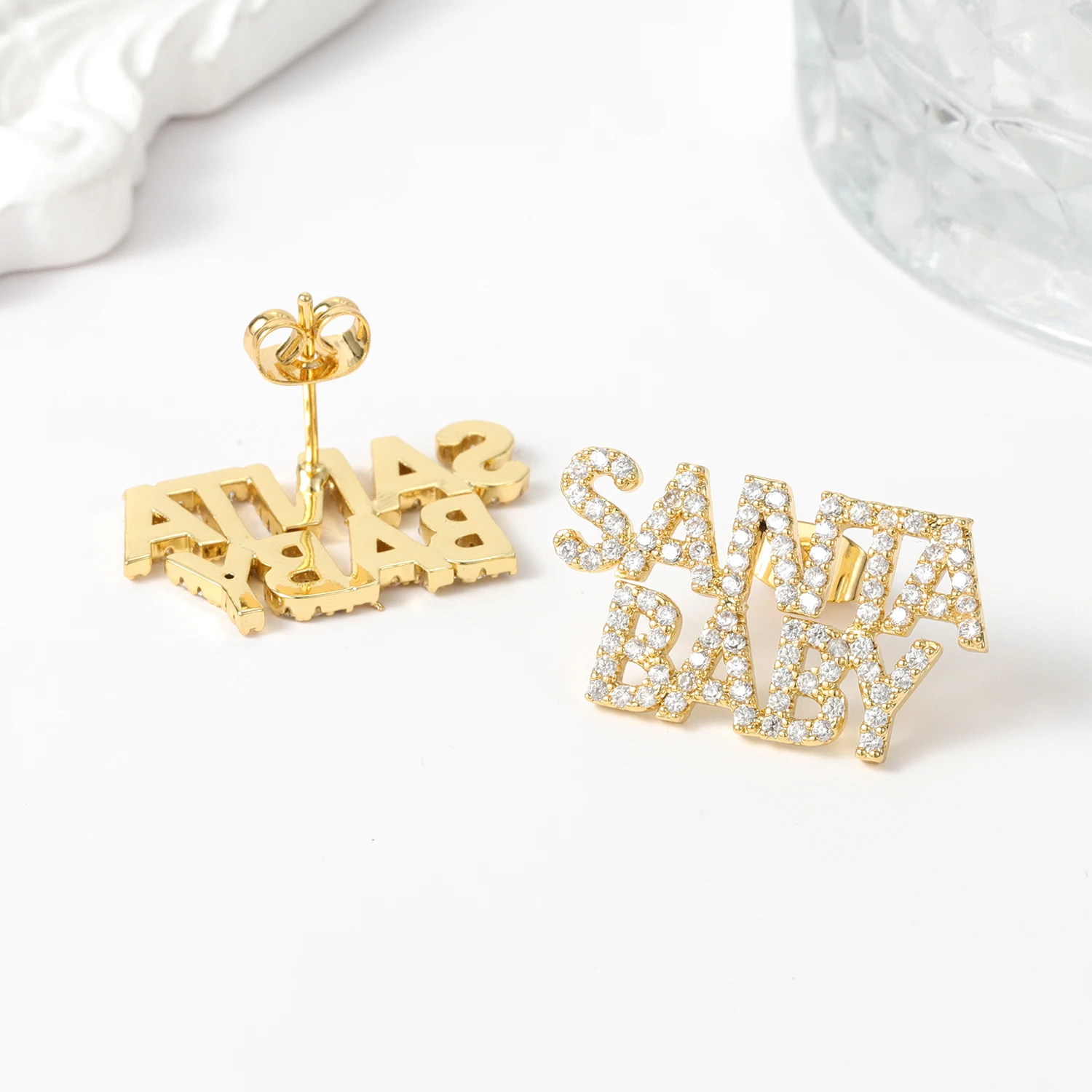 

Hurry Down The Chimney Earrings "SANTA BABY" Personalized Name Jewelry Zircon Letter Stainless Steel Christmas Gift For Women
