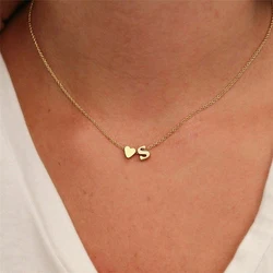 18K Gold Plated Initial Heart Necklace Stainless Steel Tiny Heart Letter Necklace for Women Wateproof Jewely Gift
