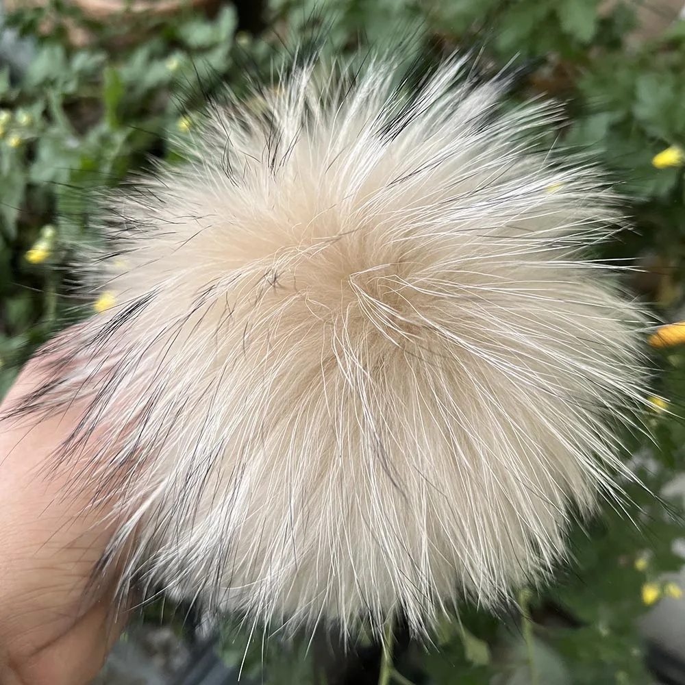 6\'\' Beige Color Fur Pompom For Beanie Handbags Ski Hats keychain Natural Fur poms Multicolor Large Raccoon Fur Beige Grey Pompon