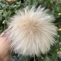 6'' Beige Color Fur Pompom For Beanie Handbags Ski Hats keychain Natural Fur poms Multicolor Large Raccoon Fur Beige Grey Pompon