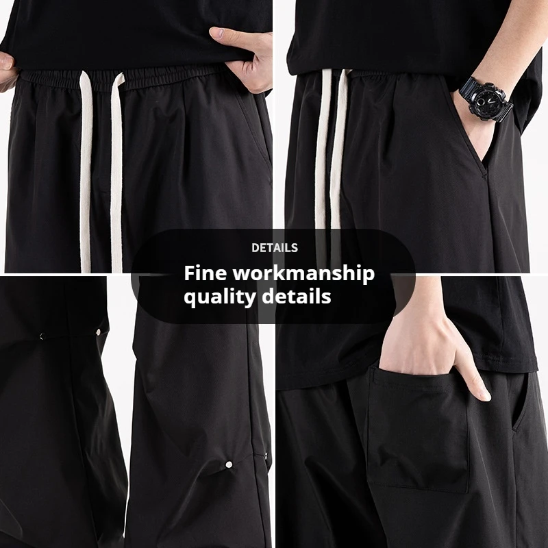 Men Tactical Overalls Summer Drawstring Waist Multi-Pocket Straight Street Military Lightweight Breathable Outdoor Casual Pants