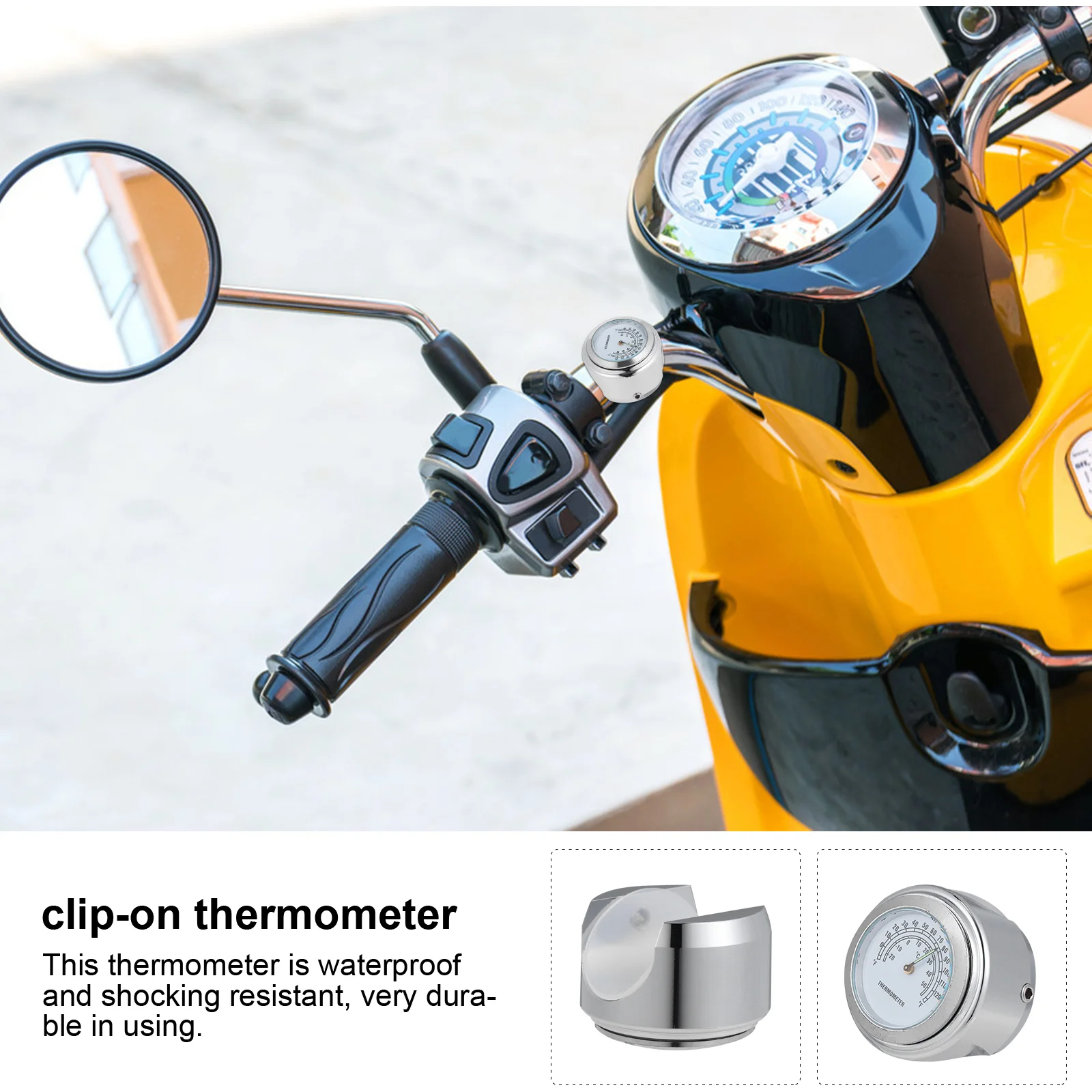 Thermometer Handlebar Clip-on Motorcycle Gauge Temperature Motorbike Universal Mount