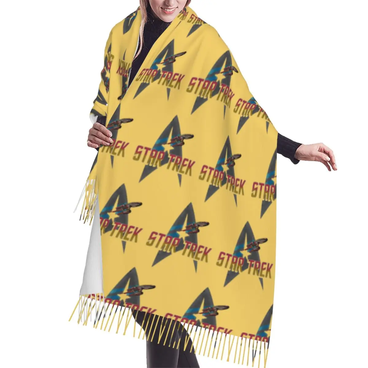 

Звездные пути, научная фантастика, шарф из сериала, шарфы с кисточками, женские мягкие теплые шали и накидки, длинная осенне-зимняя шаль, накидка