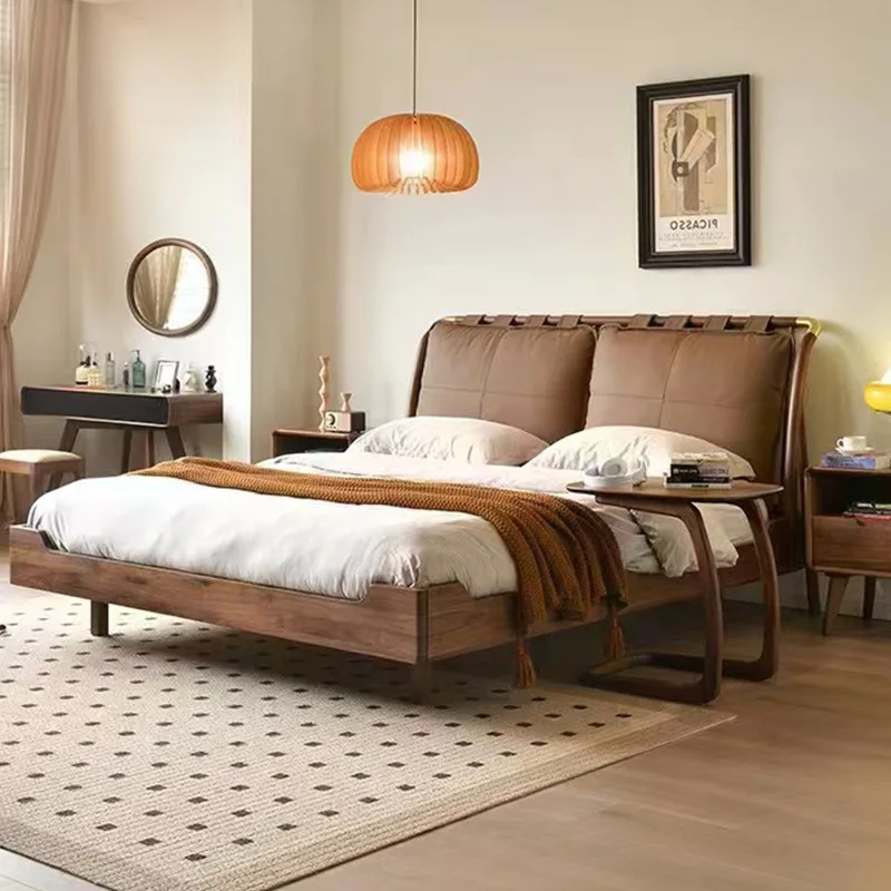 North American black walnut solid wood bed double bed leather soft floating bed modern light luxury minimalist solid wood