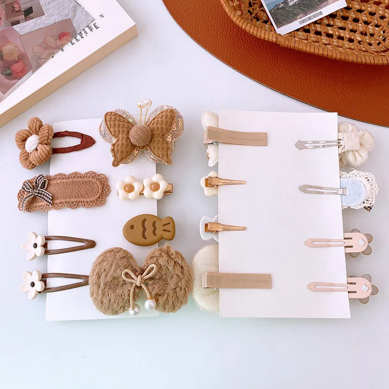 Wool Baby Girl Hairpins Princess Bows Kids Hair Accessories Flower Bunny Autumn Winter Baby Hair Clips Infant Headwear 8Pcs/Set