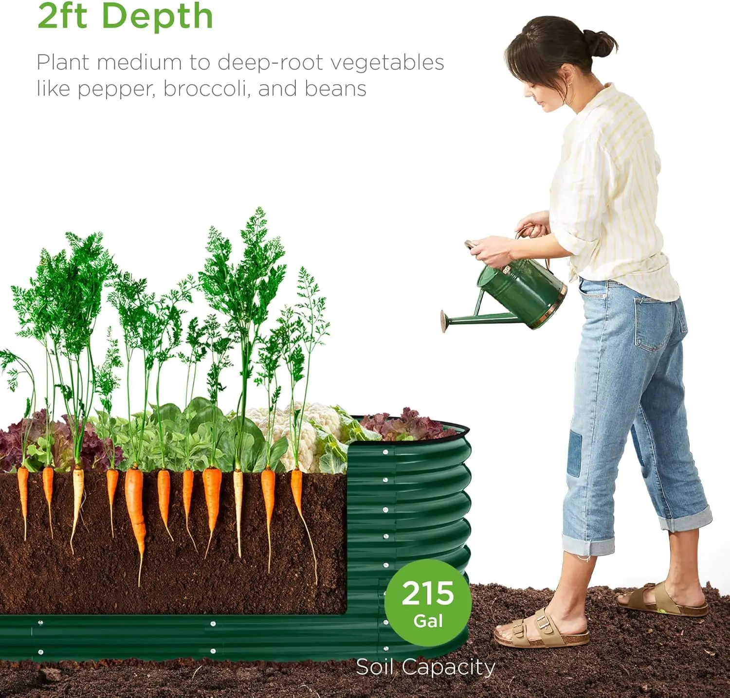 8x2x2ft Metal Raised Garden Bed, Oval Outdoor Deep Root Planter Box for Vegetables, Herbs w/ 4 Support Bars, 215 Gal Capacity -