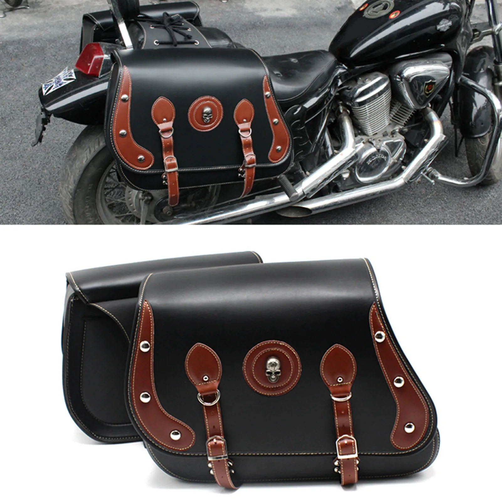 Motorcycle Waterproof Bag For Honda Suzuki H arleyXL 883 Motorcycle Saddle Bags Pu Leather Motorbike Side Tool Bag