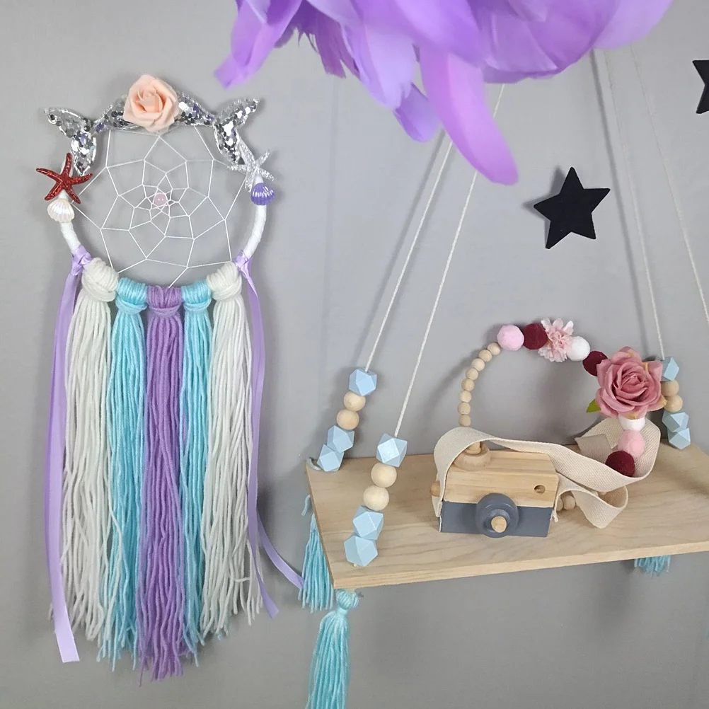 

Mermaid Dream Catcher Hanging Pendant Bedroom Wall Decor Handmade Flower Birthday Gift Home Decoration Room