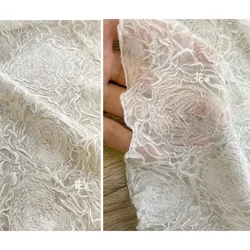 Mesh Fabric Wrinkled Yarn Perspective Lace Indentation Texture Wedding Dress Designer Cloth Apparel Sewing Fabric