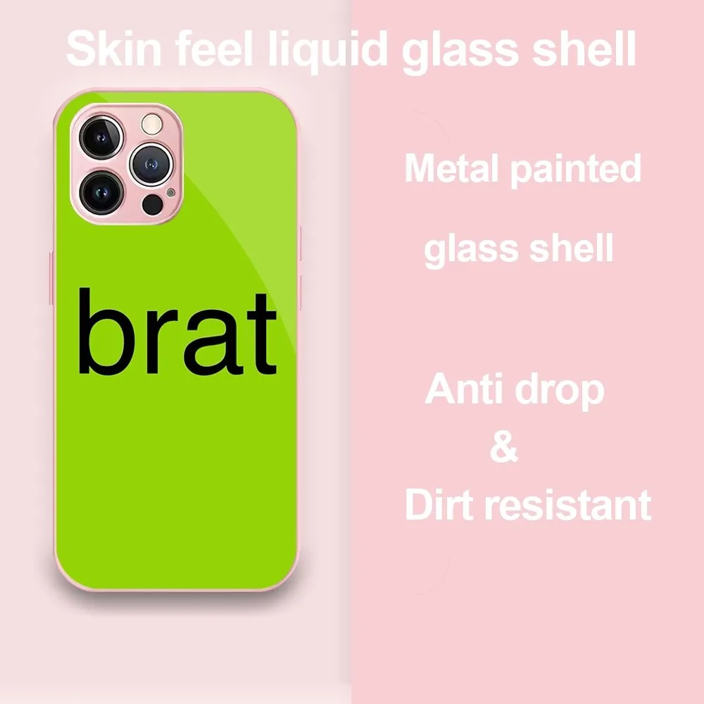 Charli XCX Brat Album  Phone Case For iPhone 11 12 13 14 Pro Max Plus Mini Metal Painted Glass Fashion Antio-Drop Shell