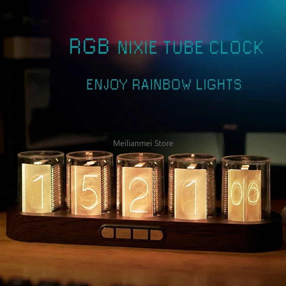 Glow Tube Clock Digital Nixie Tube Clock with RGB LED Glows for Home Desktop Decoration. Luxury Box Packing for Gift Idea.