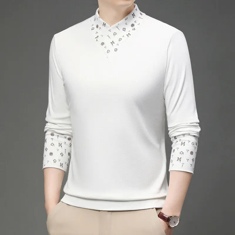 

Модные повседневные толстовки с шалевым воротником, мужские весенние корейские пуловеры, базовая рубашка, повседневные облегающие толстовки, уличная одежда в социальном стиле, топ