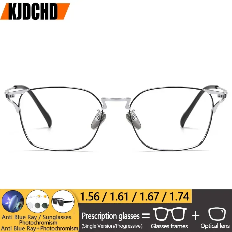 

KJDCHD Men's Titanium Customized Prescription Glasses Brand Designer Near And Far Vision Multifocal Eyeglasses Women New