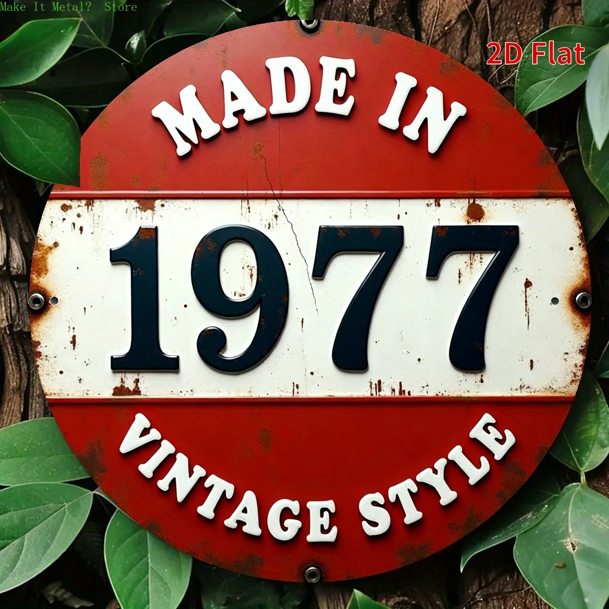 Vintage Made In 1977 Round Metal Sign 2D Flat Printing Rustic Retro Wall Decor for 47th Birthday Gift, Man Cave, Garage, Nostalg