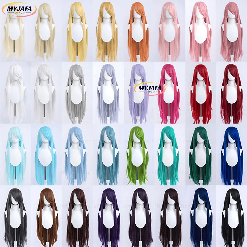 100cm Long Straight Cosplay Wig Anime Compatible Universal Omnipotent Solid Color Heat Resistant Synthetic Hair Wigs + Wig Cap