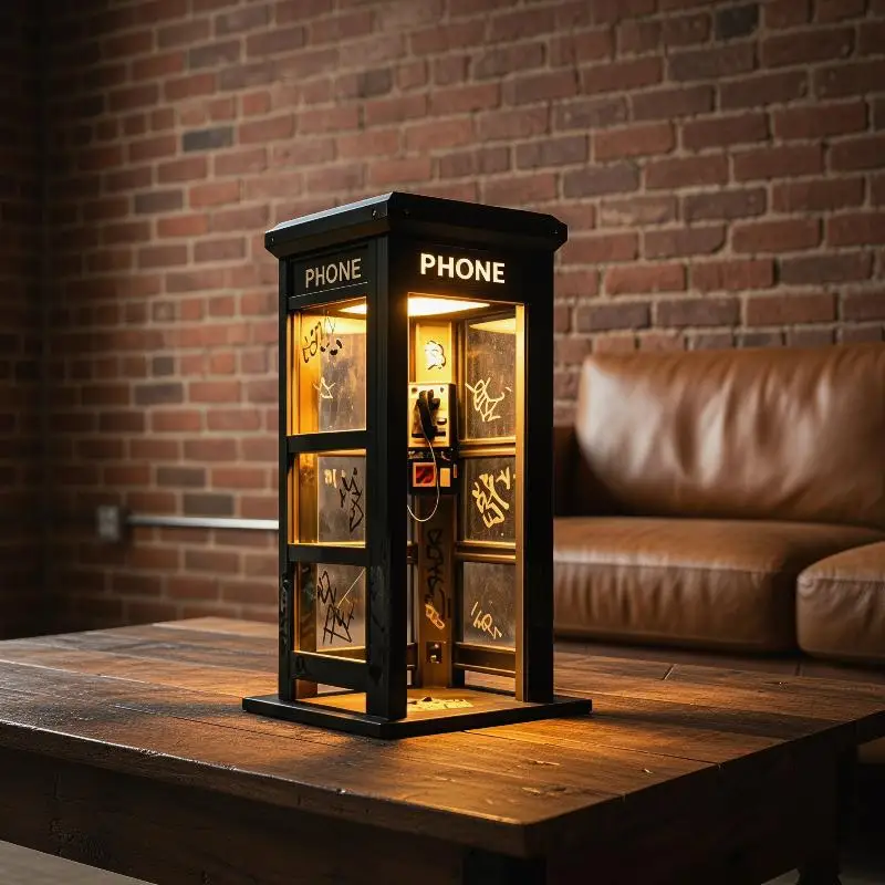 Mini Telephone Booth Lamp Retro Vintage Tall Ambient Desk Light for Living Room Study Cafe Bedside Night Decor
