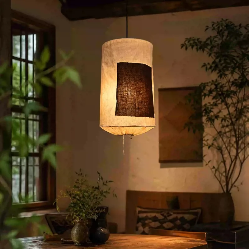 Everbright Store Chinese Antique Restaurant Chandelier Fabric Lamp Shade Fishing Line Chandelier Modern Simple Lamp Wabi Sand