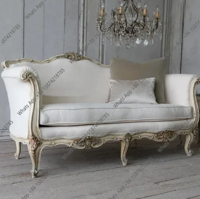 J C Living Room High-end Fashion Solid Wood Carved Antique Three-person Sofa