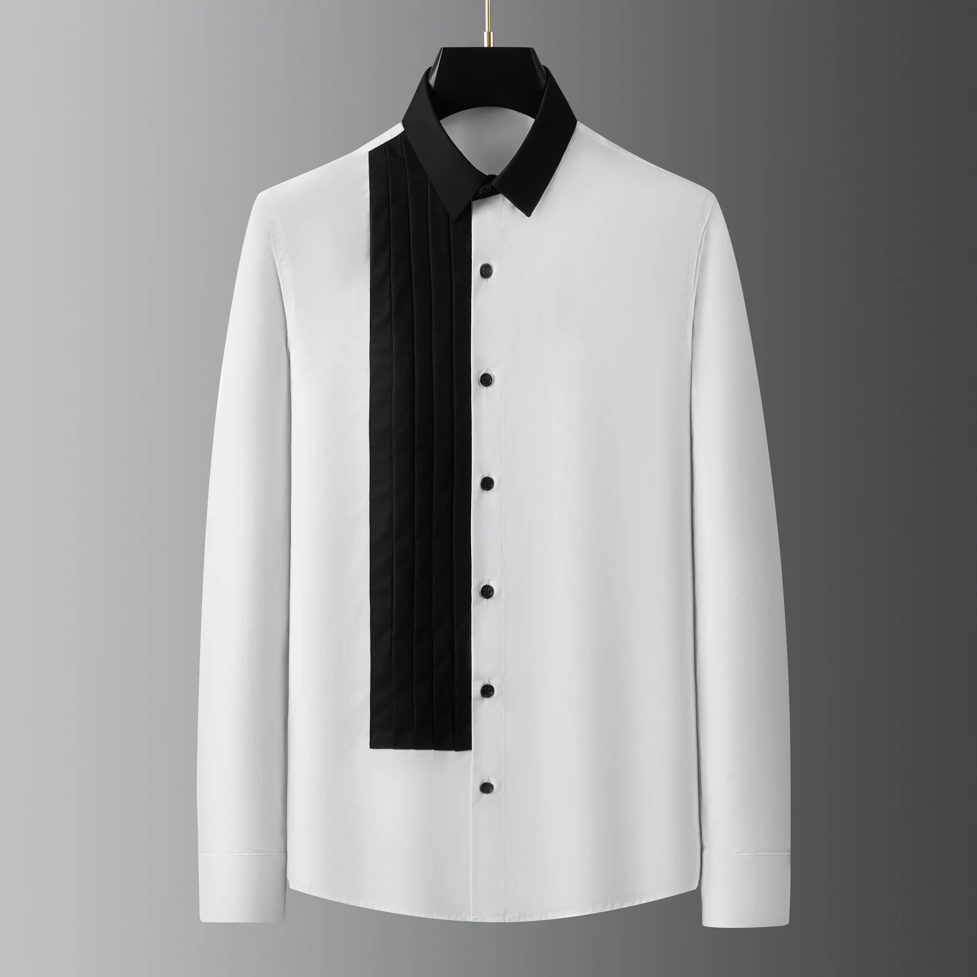 Marka El Yapımı Pilili Gömlek Erkekler için Moda Ekleme Rahat İş Elbise Gömlek Pamuk Sosyal Parti Smokin Bluz streetwear