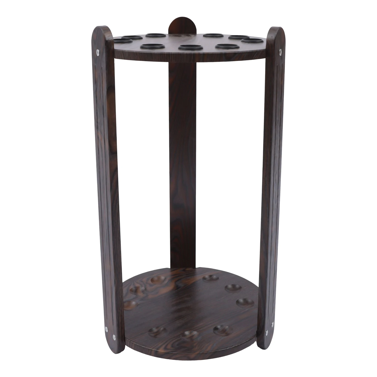 Pool Cue Rack, Stand Holder, Billiard Cue Organizer, 9 Hole Round Teak Wood Grain Rack, Large Diameter 33.4mm Holes, Multi-Functional Storage for Pool Cues, Golf Clubs, Fishing Rods, High Durability MDF Board, Floor Standing Display for Game Room