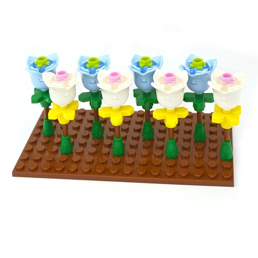 Building Blocks Flowers Rose Tulip Plant Leaves 2x2 with 4 Petals MOC Plants City House Accessories 15469 18841 Assemble Bricks