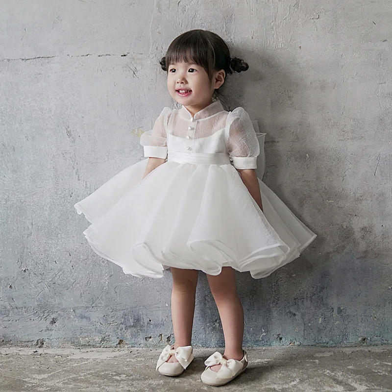 

Girls Casual Dresses Children Clothing Baby High Waisted Princess Style Birthday Pengpeng Mesh Yarn Bow Knot Soild