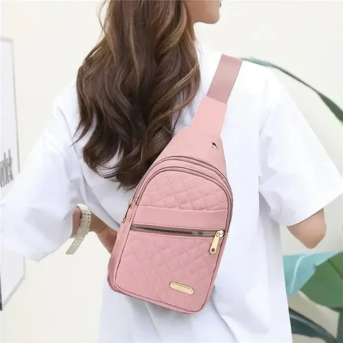 Woman Pink Chest Bag 2024 Ladies Waterproof White Chest Shoulder Sling Bag Women Small Backpacks Men Oxford Cloth Crossbody Bag