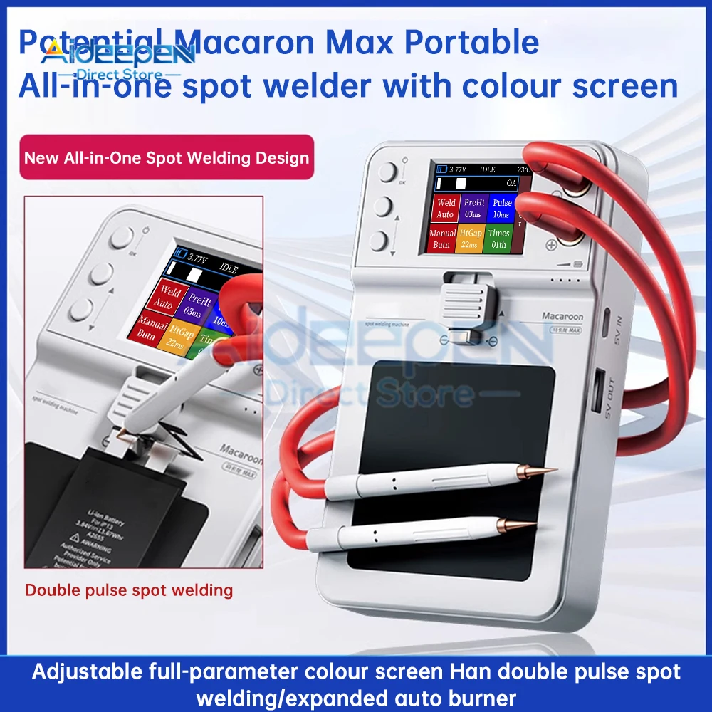 Máquina de solda a ponto integrada macaroon dc 5v 650a max todos os parâmetros suporte de tela colorida configuração soldagem a ponto de pulso duplo