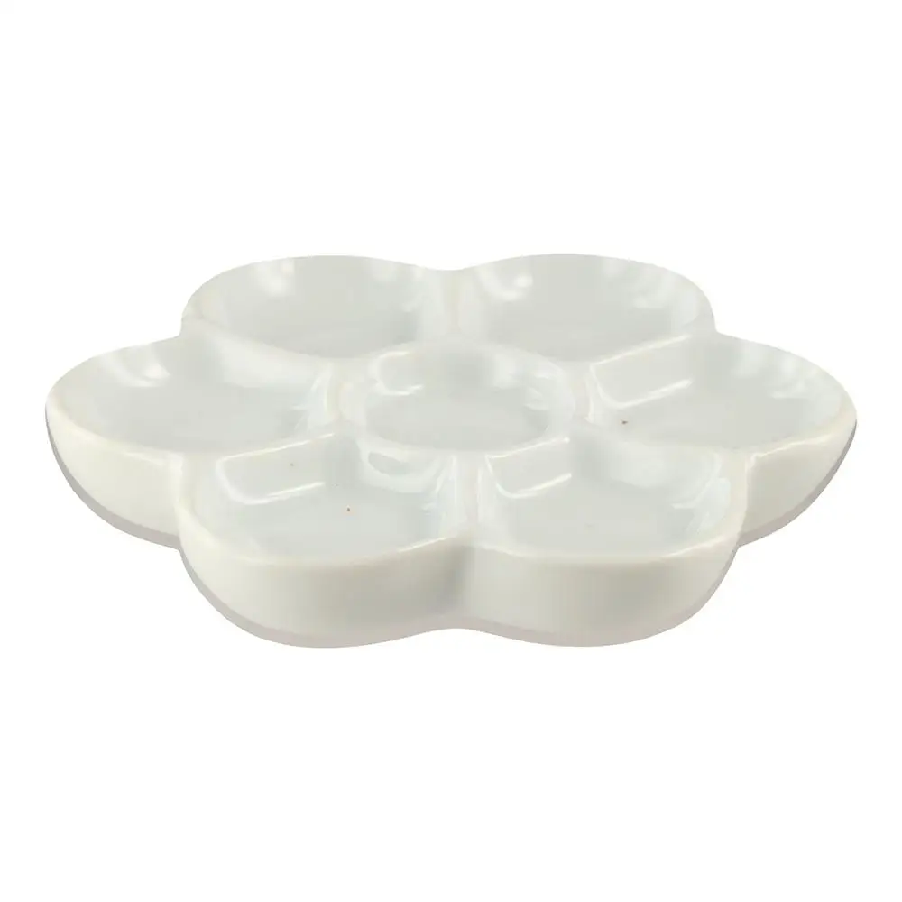 

6/7/8/9 Grids Ceramic Paint Palette Portable White Porcelain Palette Flower Shaped Round Shaped Mixing Colour Tray