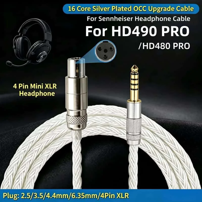 4-Pin Mini XLR Balanced Headphone Cable for Sennheiser HD490 PRO HD480 PRO 2.5 4.4 XLR 3.5 6.35 Plug 16 Core OCC 0.5-5m