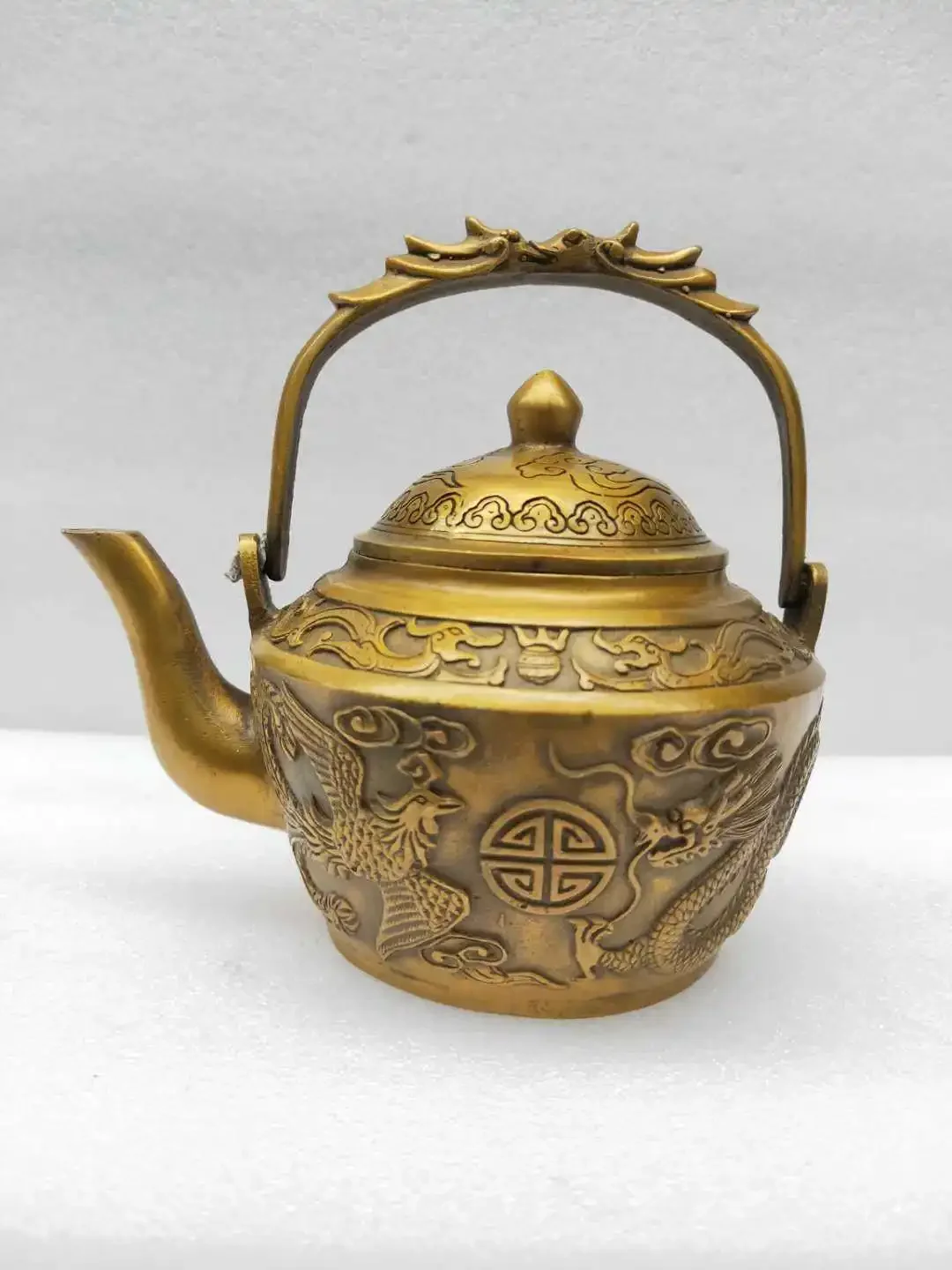 Antique Bronze Ware Collection: Antique Pure Copper Lifting Beam, Dragon and Phoenix Wine Pot, Tea Pot Wrapped with Milk, Moistu