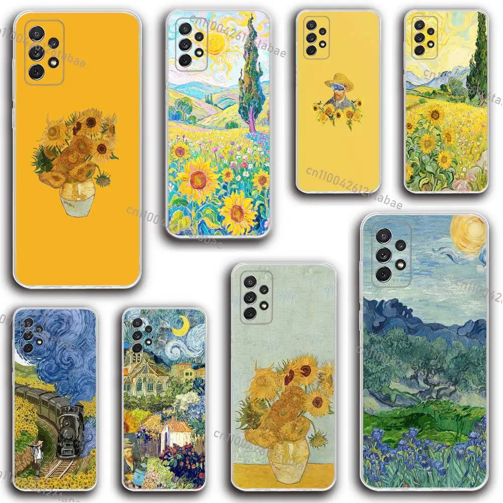 

Sunflower Art V-Van G-Gogh Phone Case Silicone For Samsung S30,23,21,22,20 FE lite,S10,9,PIus Note20ultra Soft Transparent