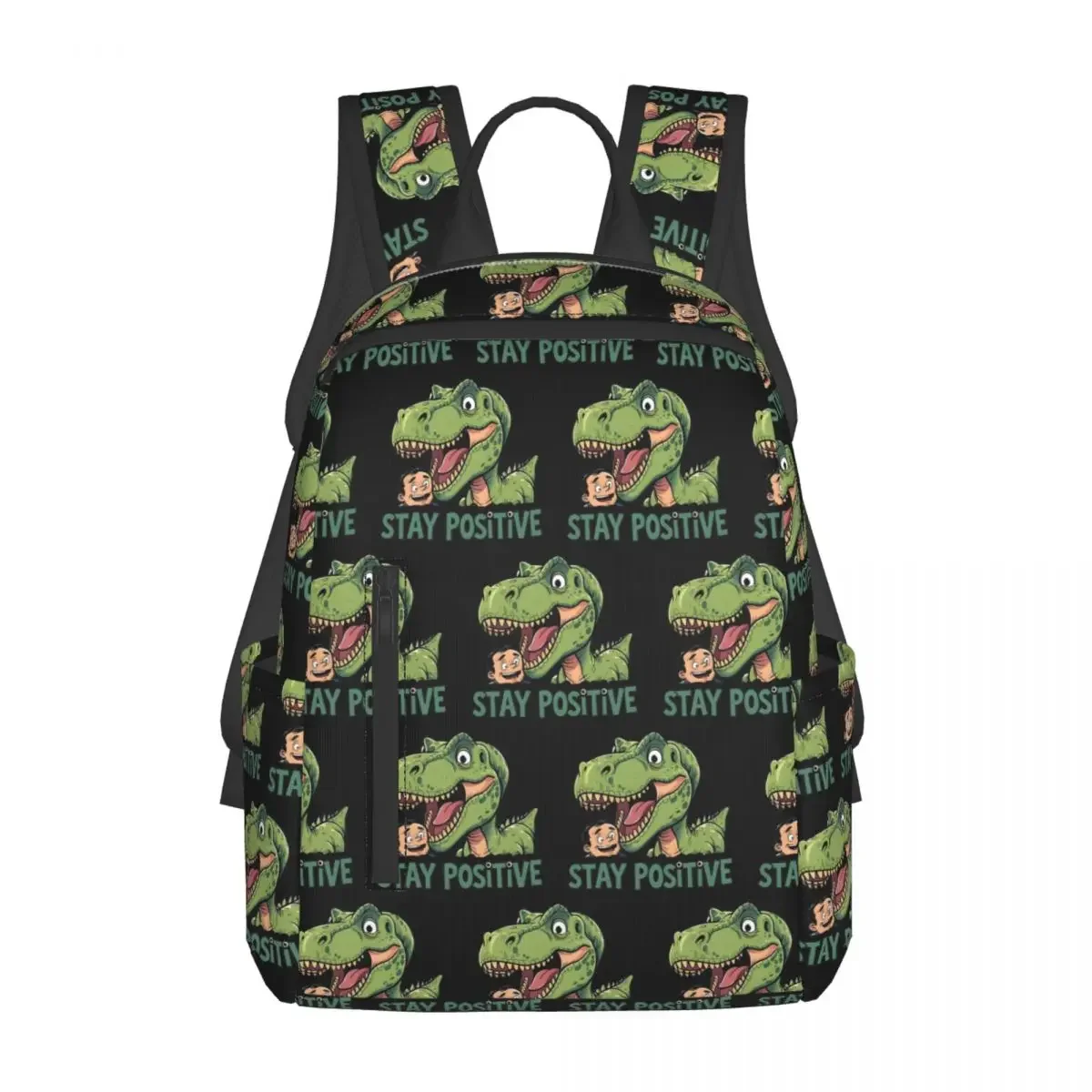 Stay Positive Funny T-Rex Dinosaur Sticker Backpack Large Capacity Children BookBag School Bag Shoulder Bags for Men Women