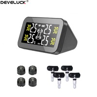 TPMS Solar Power Intelligent Wireless Adjustable LCD Screen Tire Smart Car Pressure Monitor System&4 IP68 Waterproof Sensors