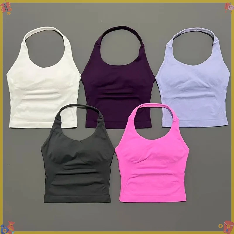 Denyf – débardeur de sport long à bretelles pour femmes, sans couture, froncé, dos nu, pour yoga, fitness, gym, entraînement, vêtements de sport