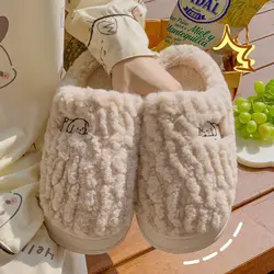 Home Fuzzy Slipper Women Dog Puppy Winter Warm Fur Plush Non Slip Grip Indoor Lazy Soft Female Thermal House Shoe Flat Male Men