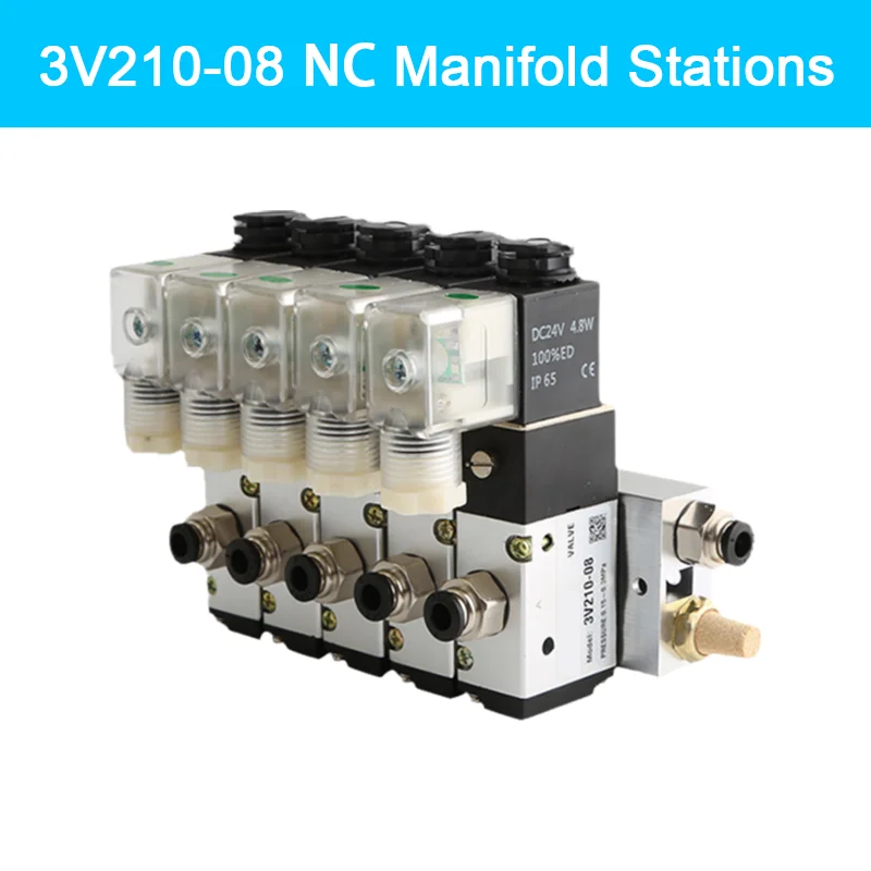 220V 24V 110V 12V Multi Option 3V210-08 Pneumatic Solenoid Valve Block with Fitting,3 port 2 position