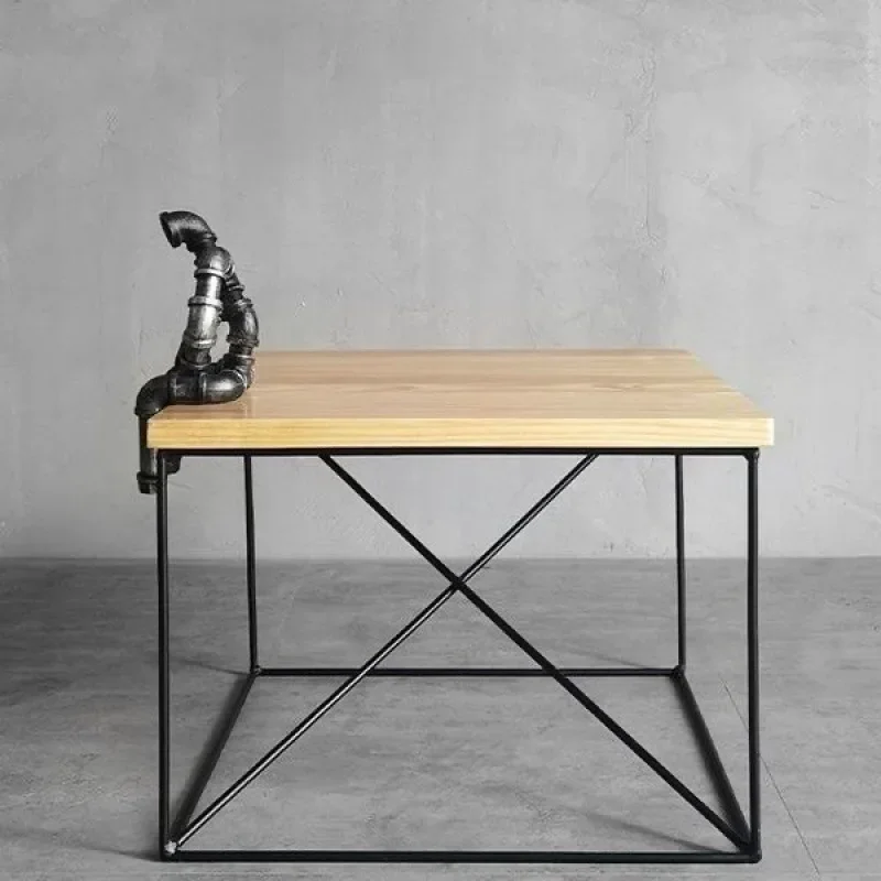 2025 new ins wrought iron solid wood coffee coffee table simple side table minimalist square Internet celebrity milk tea