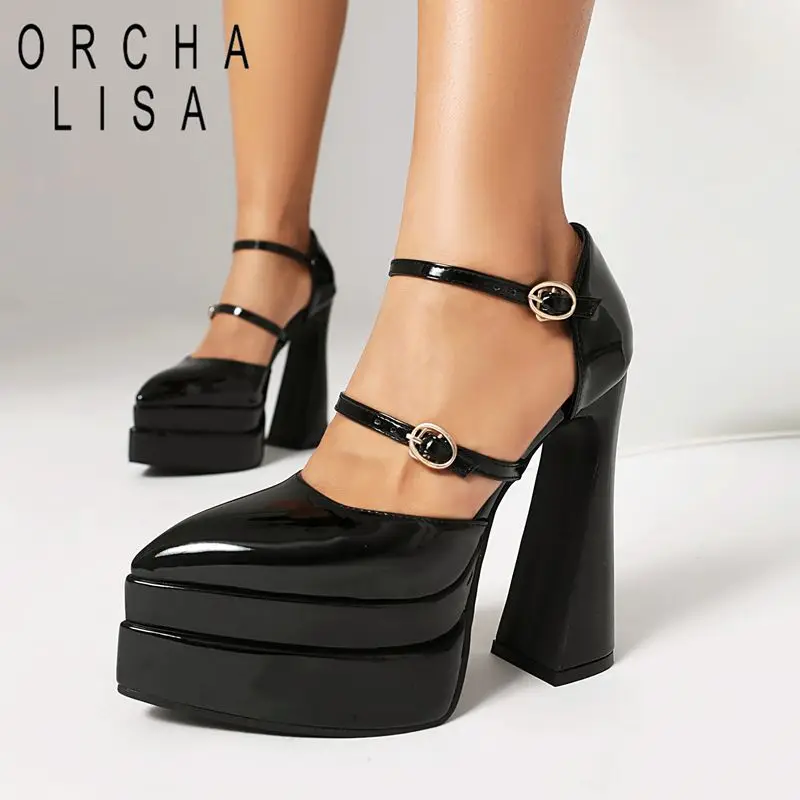 

ORCHA LISA 2025 New Design Women's Sandals Pointed Toe 13.5cm Ultrahigh Heel 4.6cm Double Platform Buckle Strap Big Size 41 43