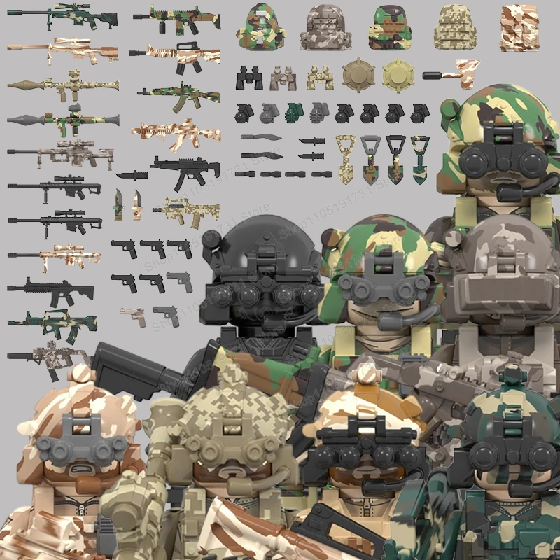 Armure de casque de guerre militaire, accessoires de guerrier, blocs de construction de scène à assembler, figurines d'action, soldats de l'armée, jouets pour enfants, cadeaux