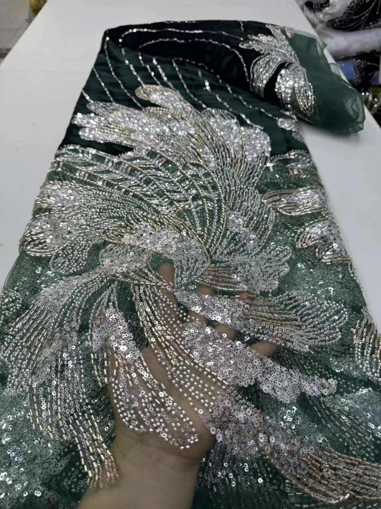 African Sty High Quality Velvet Embroidered Lace Fabric with Beads 2026 French Mesh Net Tulle Sequins for Wedding Dresses M652-1 view 6