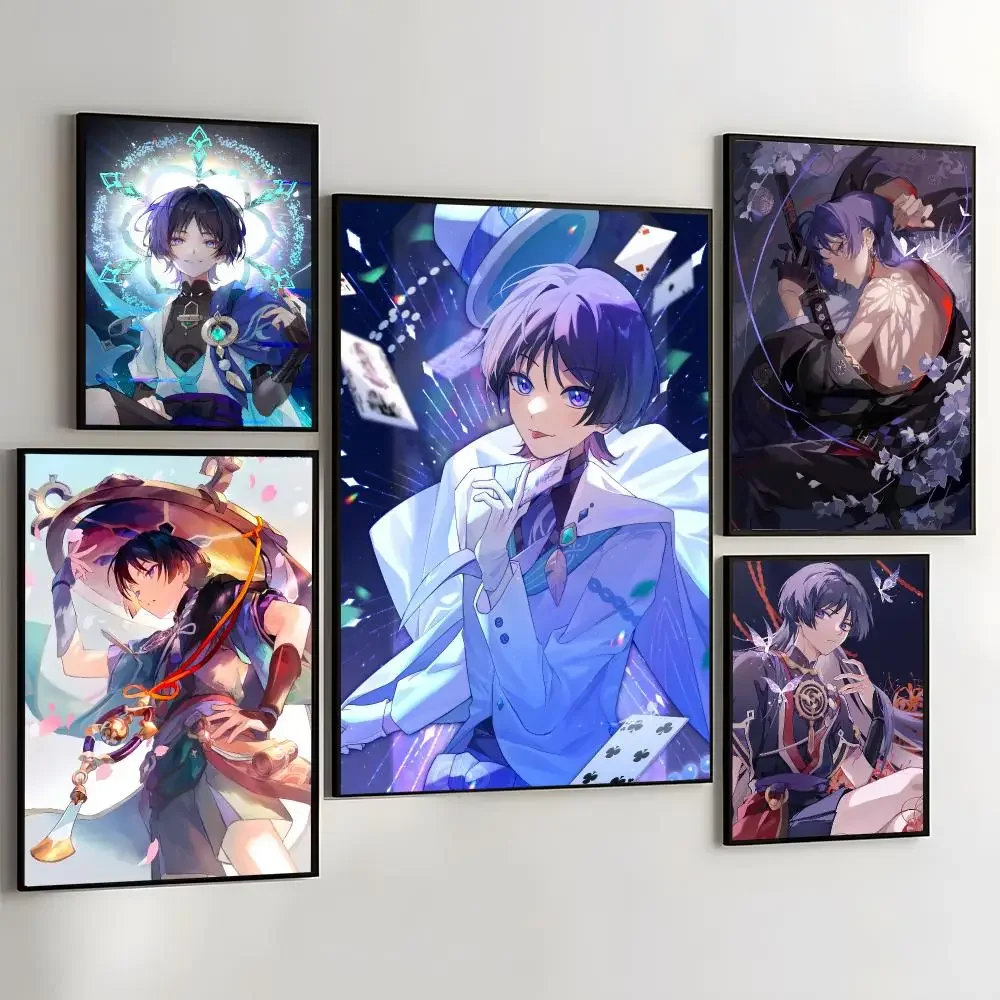 Genshin Impact Wanderer Anime Painting Calligraphy Self Adhesive Wall Art Waterproof Print For Bedroom Hallway Home Decor