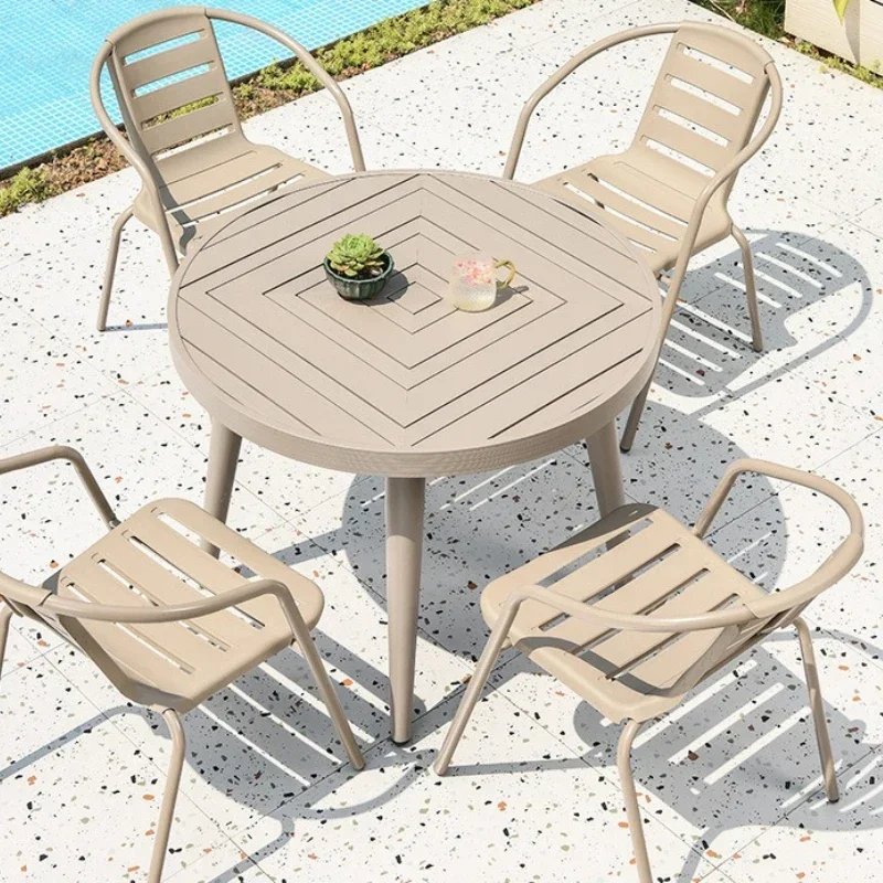 Outdoor tables and chairs courtyard garden aluminum alloy table terrace balcony champagne aluminum alloy leisure