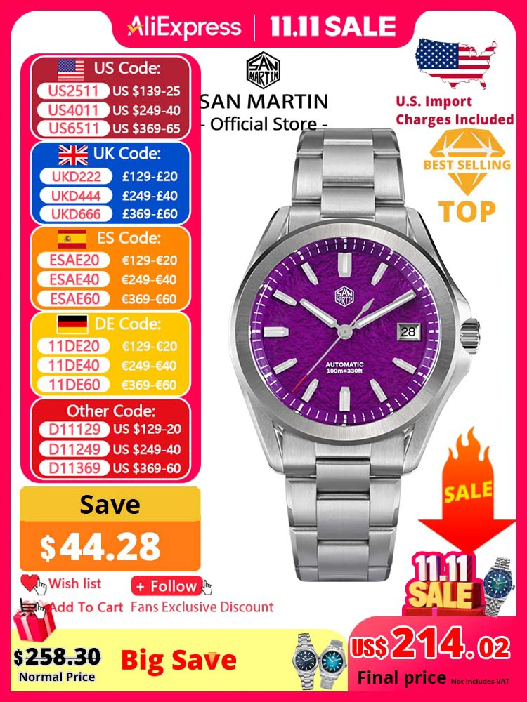 

San Martin новые модные спортивные часы Gada 39 мм NH35 автоматические механические мужские часы платье водонепроницаемые 100 м светящиеся SN0129