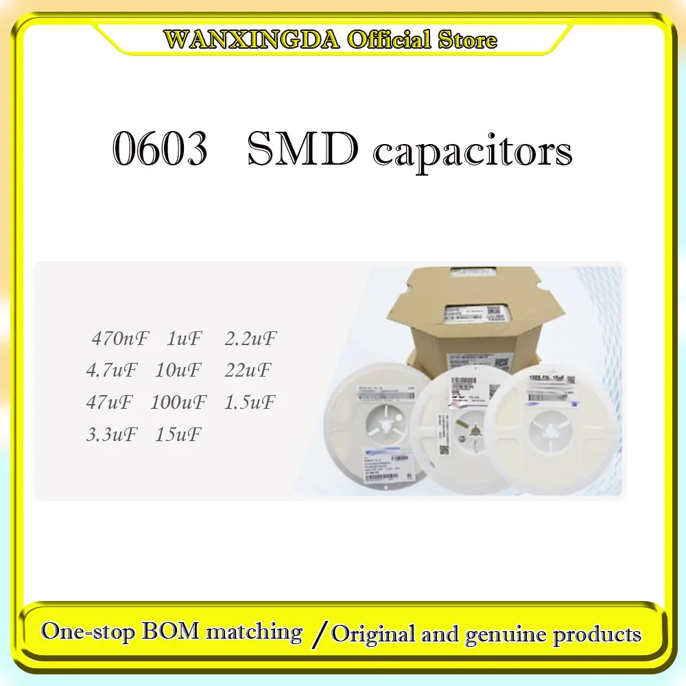 

0603 SMD capacitance 100Pcs 4000Pcs 470nF 1uF 2.2uF 4.7uF 10uF 22uF 47uF 100uF 1.5uF 3.3uF 15uF