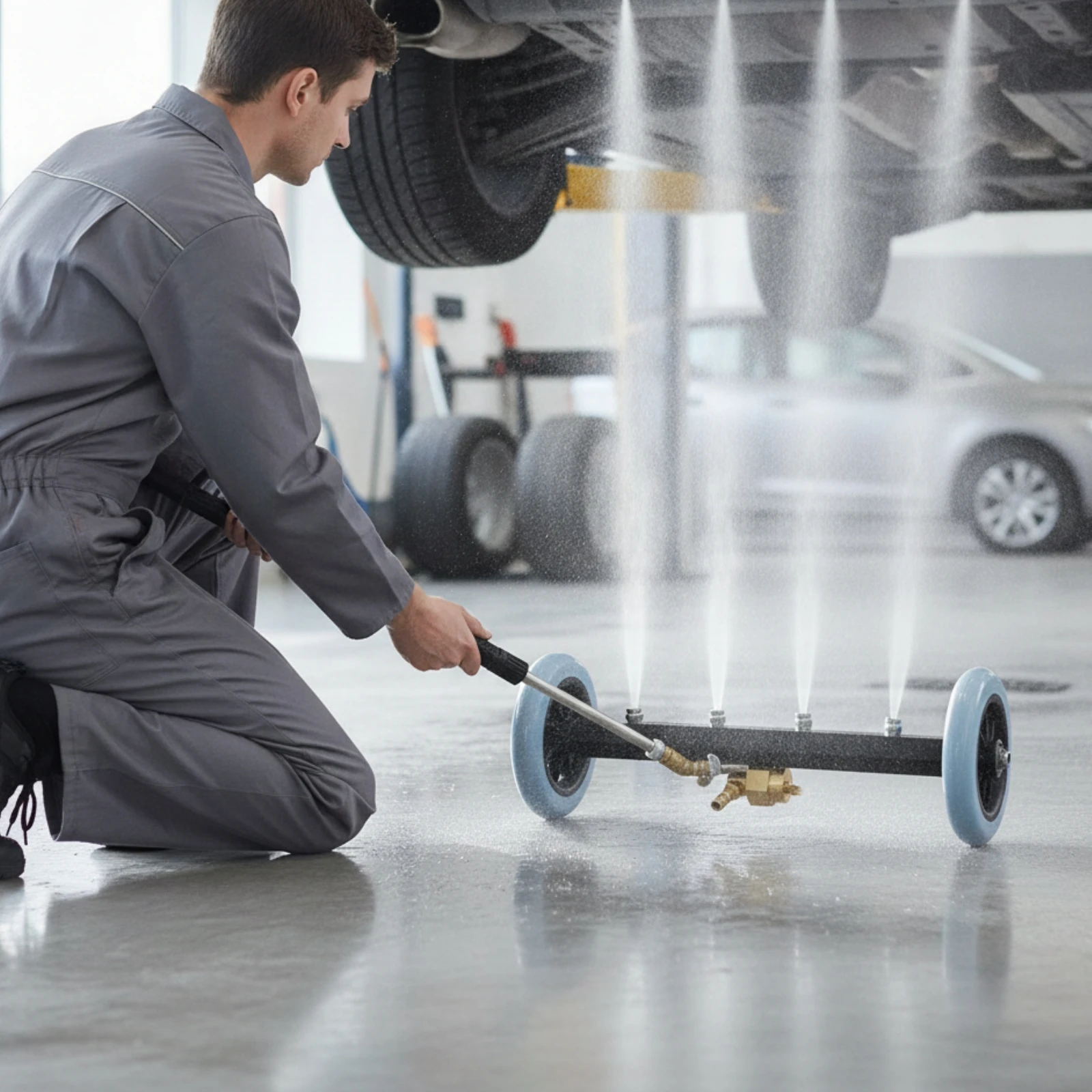 Pressure Washer Undercarriage Cleaner Wheeled Undercarriage Pressure Washer Attachment Slim-Profile Quick-Connect for Driveways