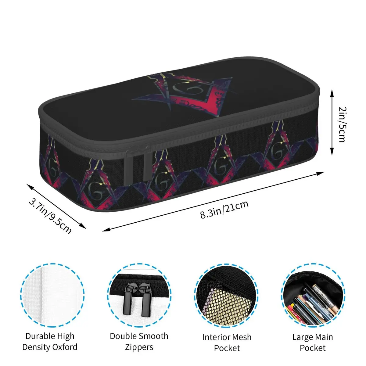 Freemason Compass Masonic Pencil Case Pen Holder Storage Stationery Supplies Large Capacity Pen Box Pencil Bag for Students